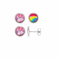 Puces d'oreilles Enfant Licorne Rose & Arc en Ciel 🌈