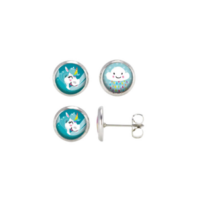 Puces d'oreilles Enfant Licorne Bleue