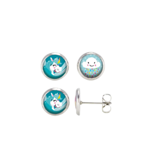 Liliwenn et malou d'armorique L&M DA-Puces d'oreilles Enfant licorne Bleue - Argent